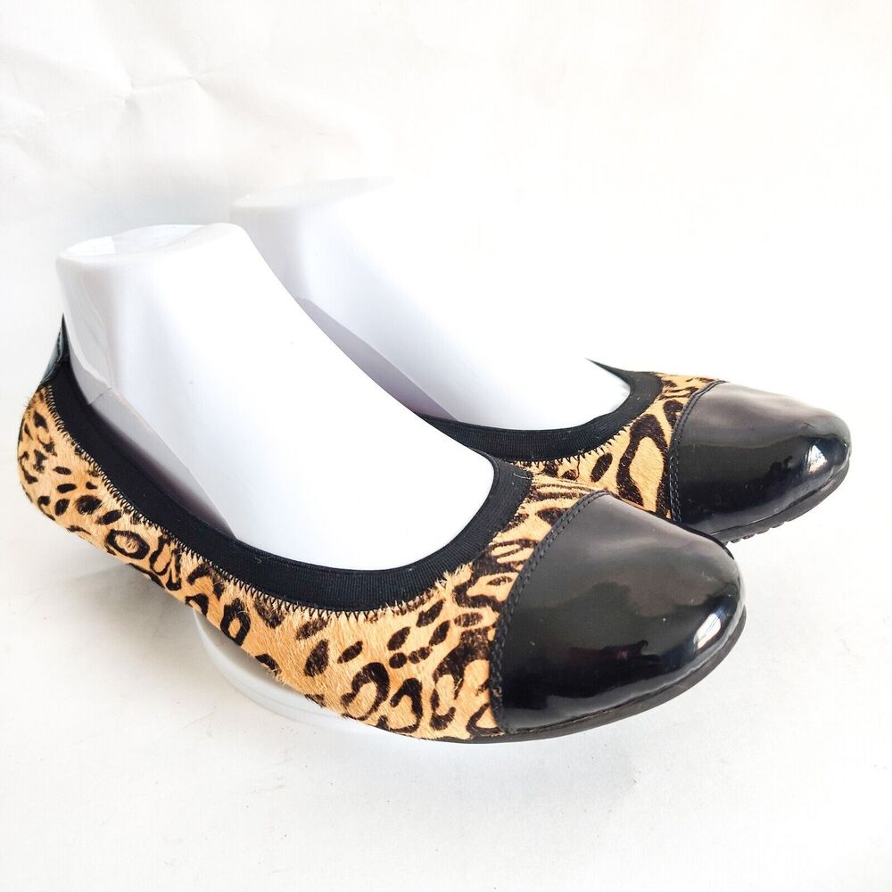 Josef Seibel Ballet‎ Flats 41 9.5 Calf Hair Leather Leopard Cheetah Slip On Tan